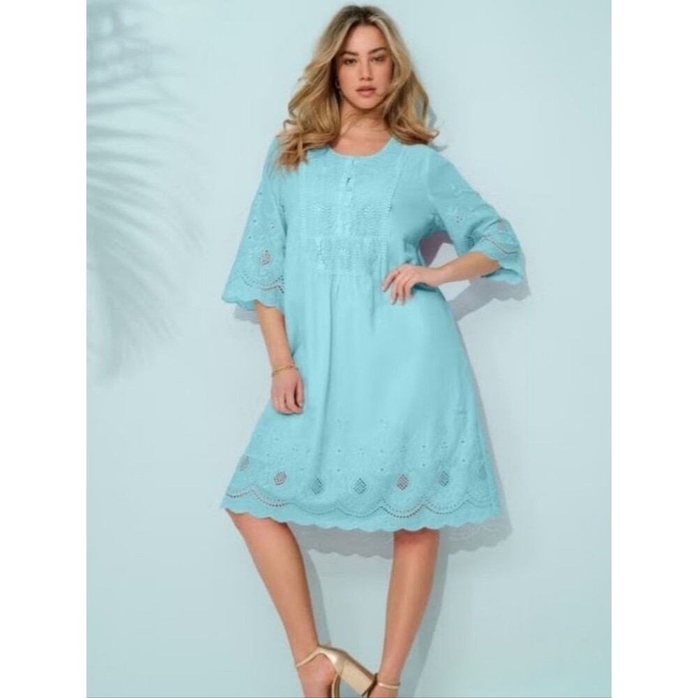 Women's Teal Crochet Detail Tunic Dress
